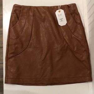 Brown leather mini skirt